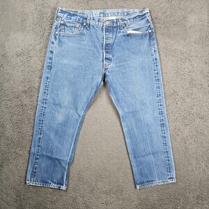 Levis 501 Mens Blue Denim Straight Leg Button Fly Jeans 38x26